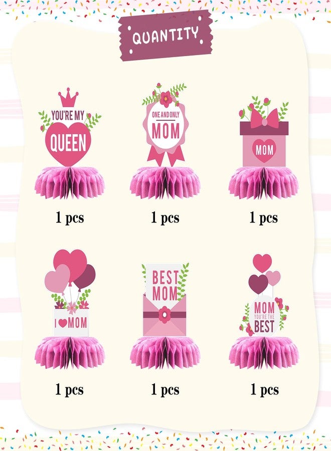 INNORU Happy Birthday Mom Table Honeycomb Centerpieces, Happy Mother's Day 3D Honeycomb Table Toppers, I Love Mom Women Birthday Party Table Decorations Best Mom Favor Photo Booth Props 6 PCS - Image 3